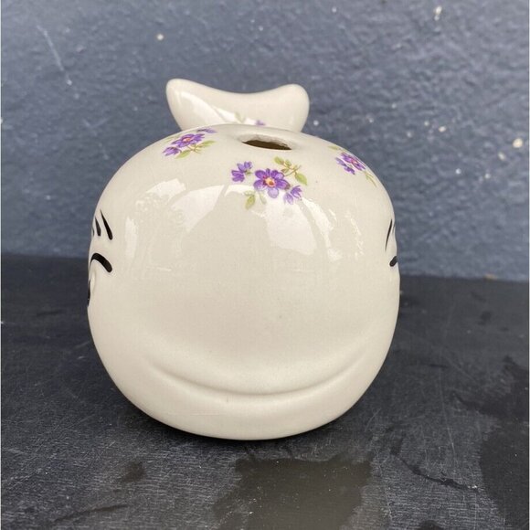 Anthropomorphic Porcelain Ceramic Whale Figurine Hand Painted Victorian Floral - Picture 3 of 9